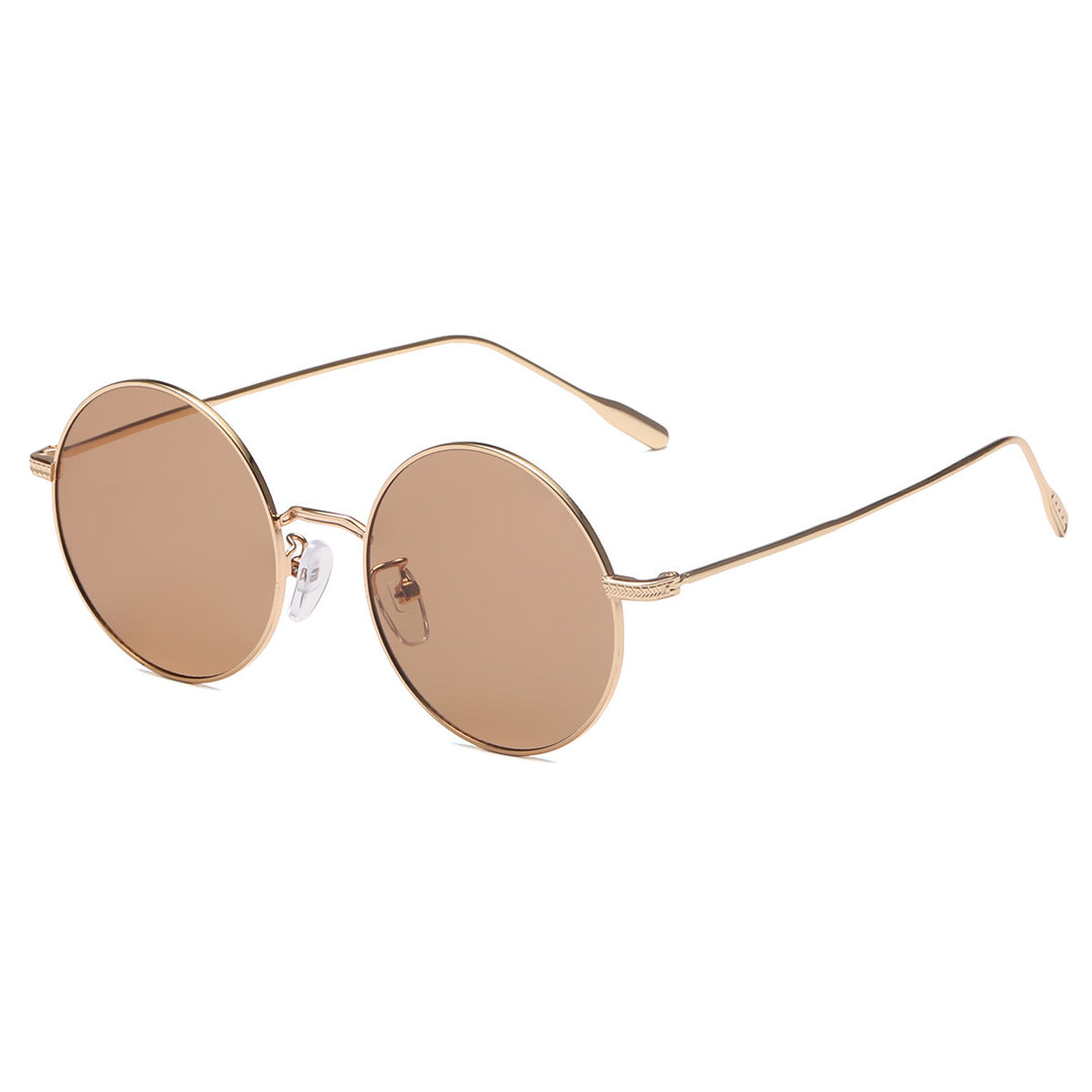 Dame rund solbrille med elegant metallramme og polarisert glass Luvikno