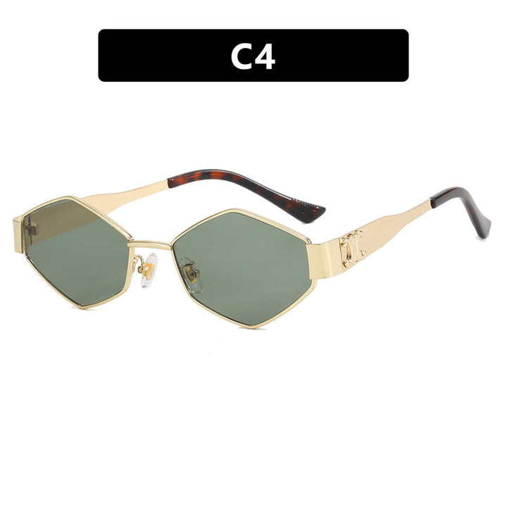 Dame hexagonal designer solbrille med innovativ metallramme Luvikno