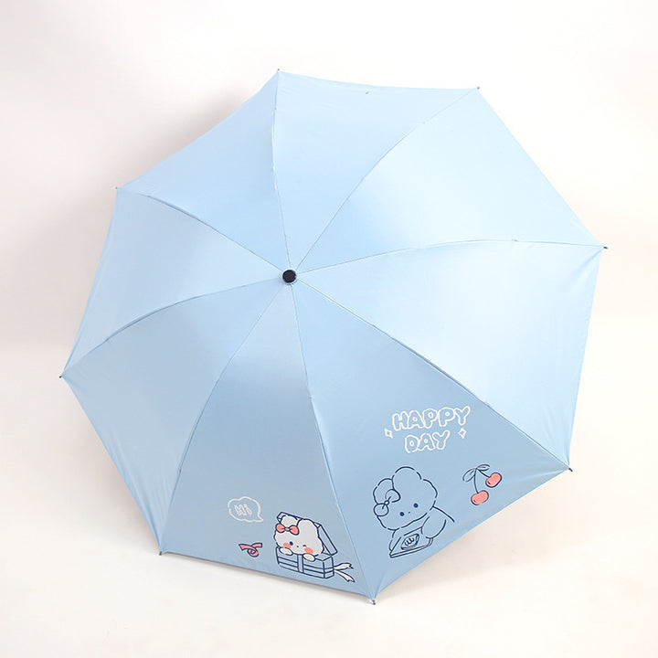 Damefoldingparaply med leken design og munter Luvikno motiv