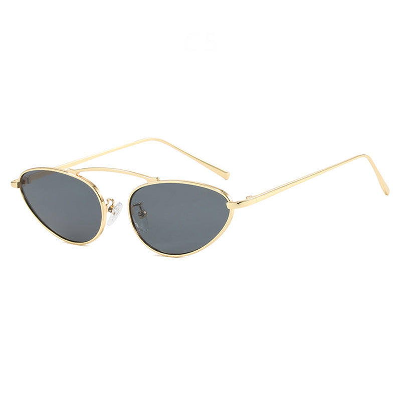 Dame trendy Cat-Eye solbriller med smal metallramme Luvikno