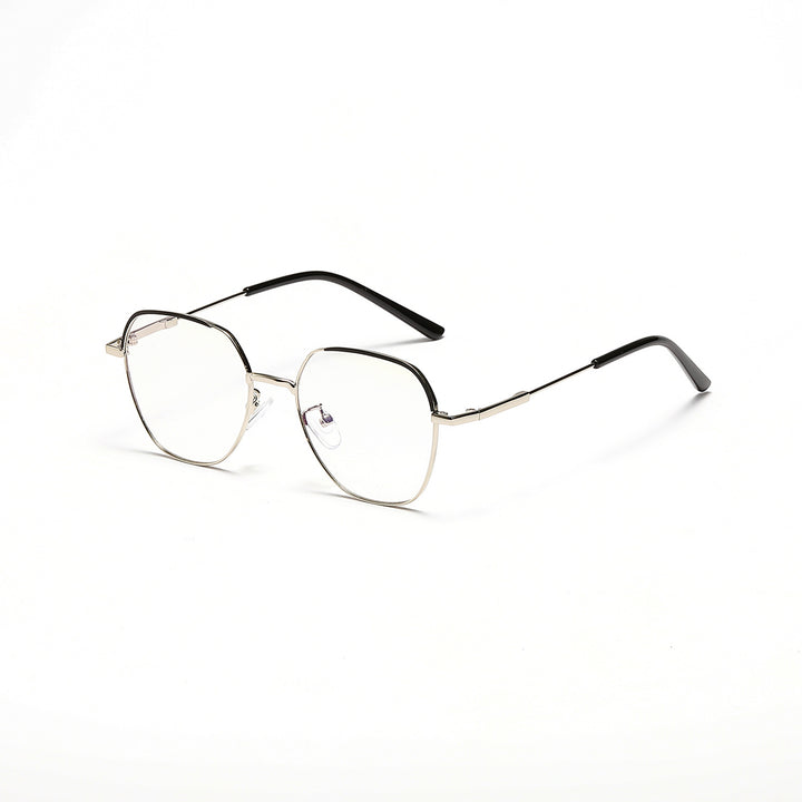 Dame moteriktig solbrille med smal metallramme og blå linser Luvikno