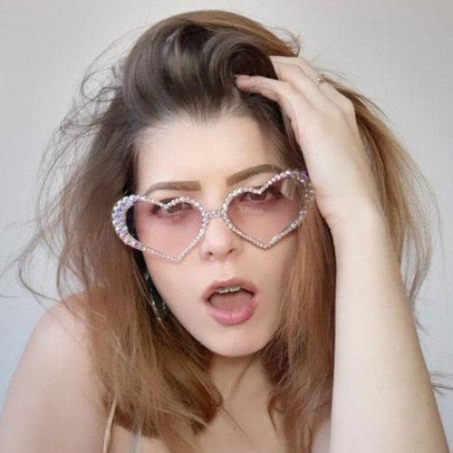 Dame hjerteformet solbrille med strassbesatt ramme Luvikno