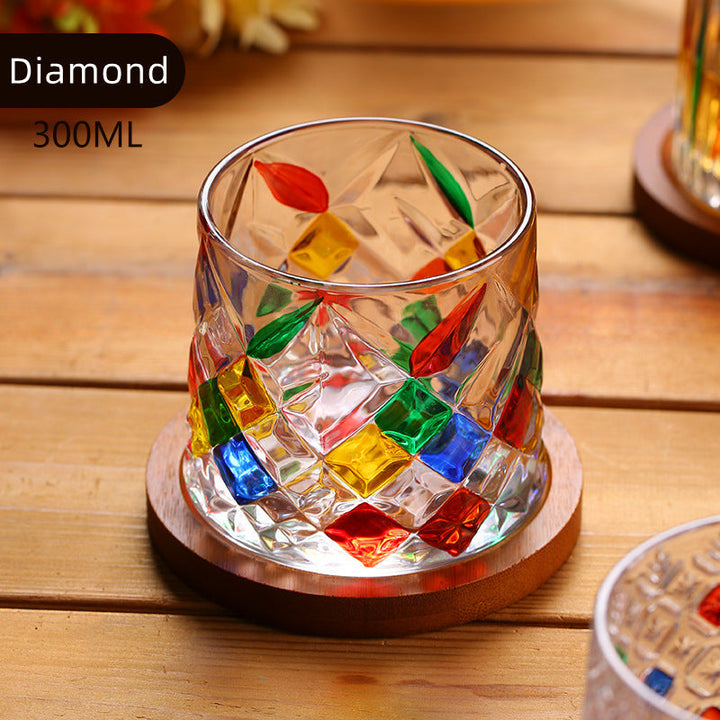 Roterende Multi Farge Flettet Whisky Glass Med Gaveeske | Luvikno