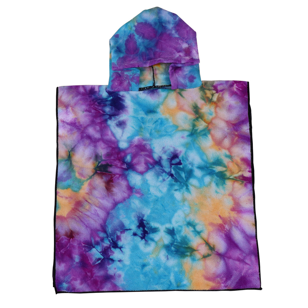 Dame Fleece-Poncho med hette og fargerikt tie-dye-design Luvikno