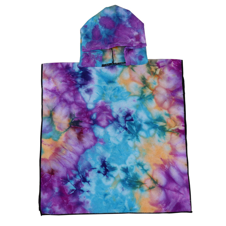 Dame Fleece-Poncho med hette og fargerikt tie-dye-design Luvikno