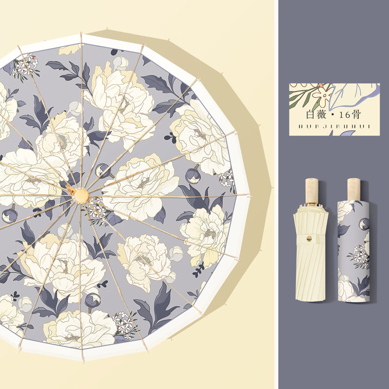 Damer elegant designer regn paraply med floral kut Luvikno