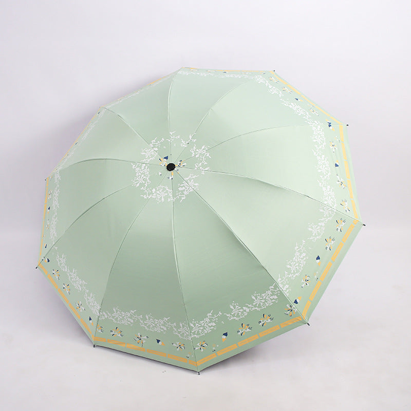 Kvinnens elegante sammenleggbare paraply med blomsterdesign Luvikno