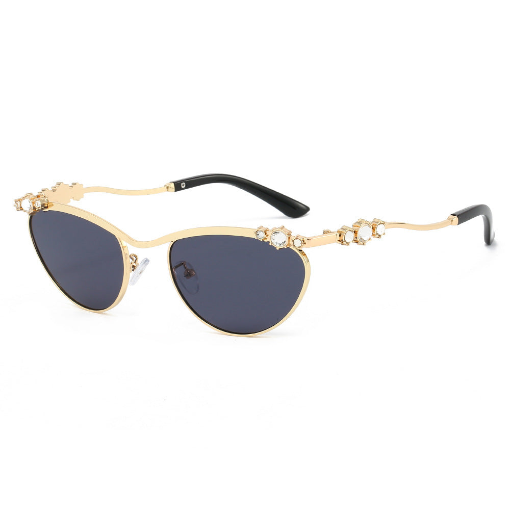 Dame Cat-Eye Solbriller med glitrende steindekor Luvikno