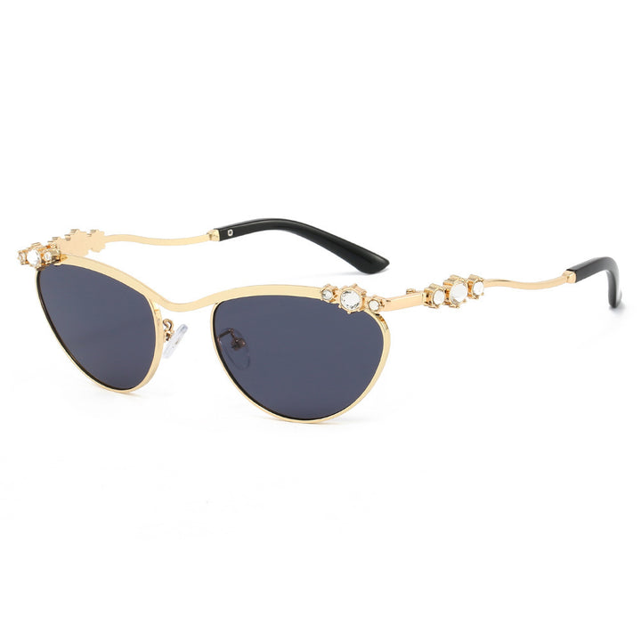 Dame Cat-Eye Solbriller med glitrende steindekor Luvikno