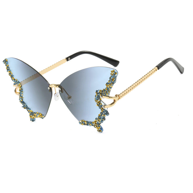 Dame stor Cat-Eye solbriller med glitrende strassdekorasjon og elegant ramme Luvikno