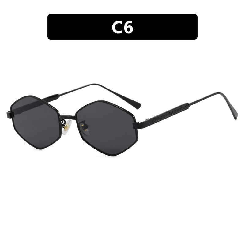 Dame hexagonal solbrille med elegante metallaksenter og UV-beskyttelse Luvikno
