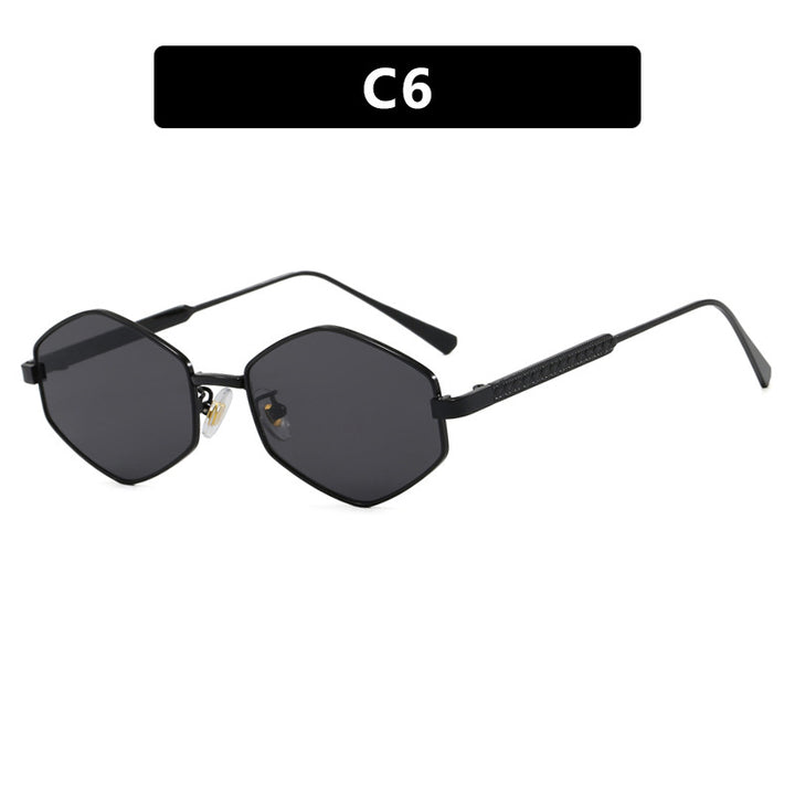Dame hexagonal solbrille med elegante metallaksenter og UV-beskyttelse Luvikno