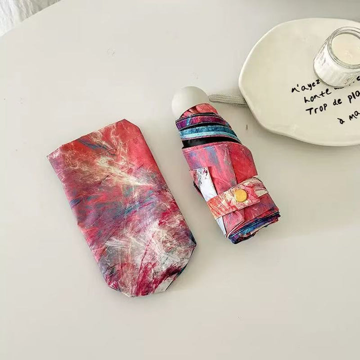 Dame sammenleggbart paraply med kreativt kunstdesign Luvikno
