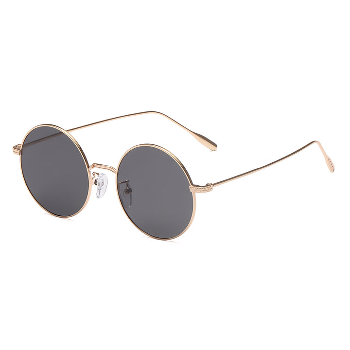 Dame rund solbrille med elegant metallramme og polarisert glass Luvikno
