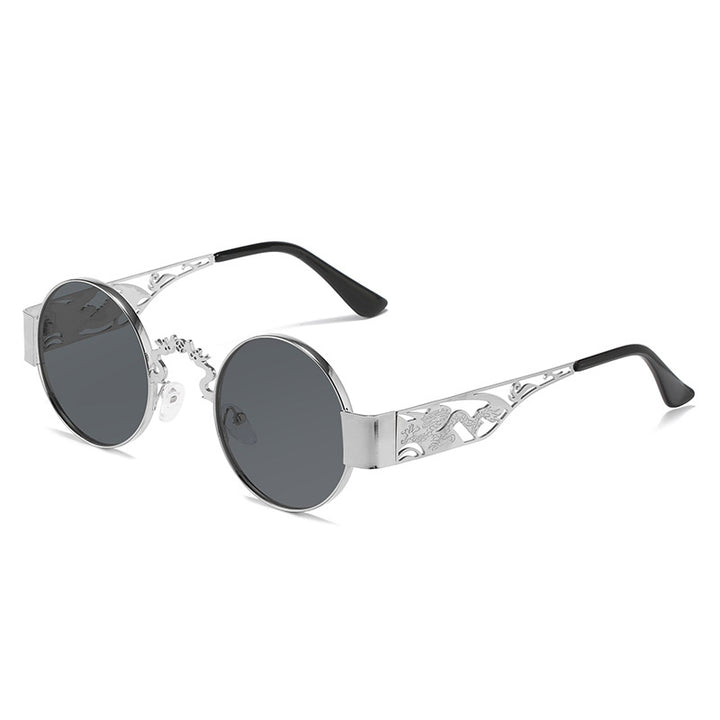 Dame kunstnerisk rundt solbrille med elegant filigranramme Luvikno