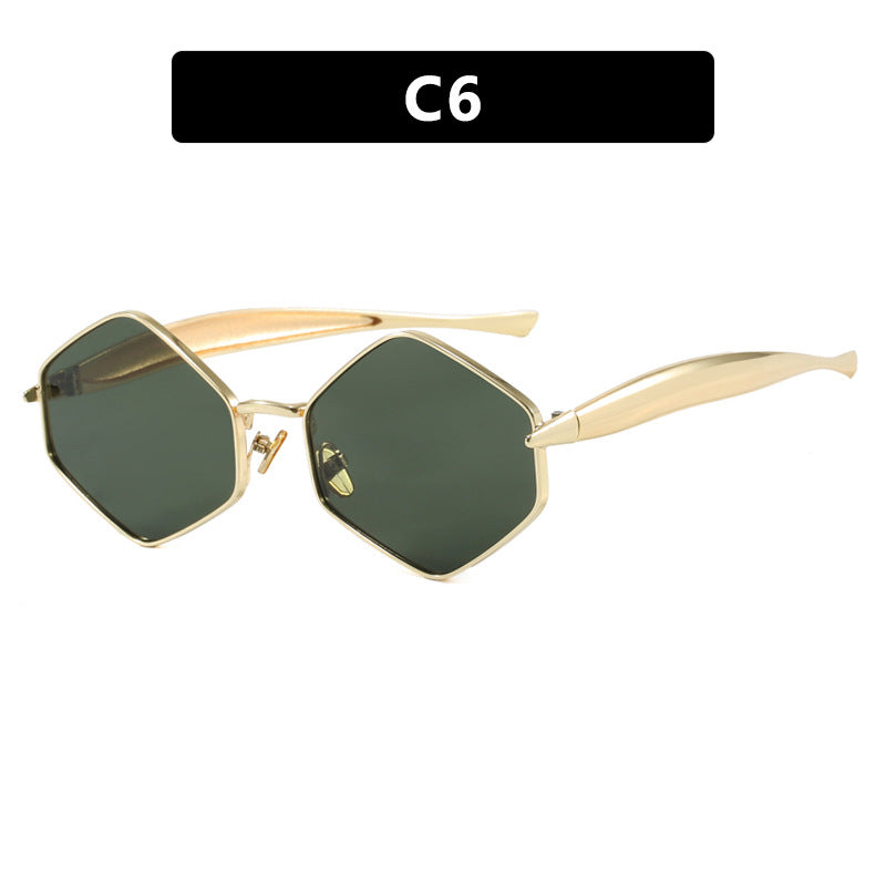 Dame hexagonal solbrille med elegant metallramme og UV-beskyttelse Luvikno