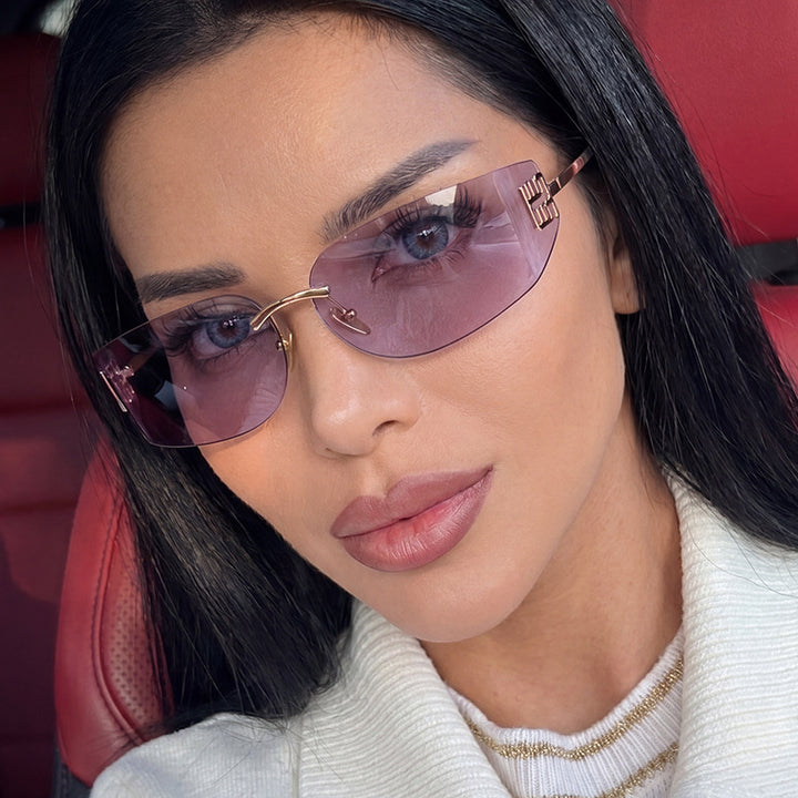 Dame futuristisk designer solbrille med uvanlig ramme og UV-beskyttelse Luvikno