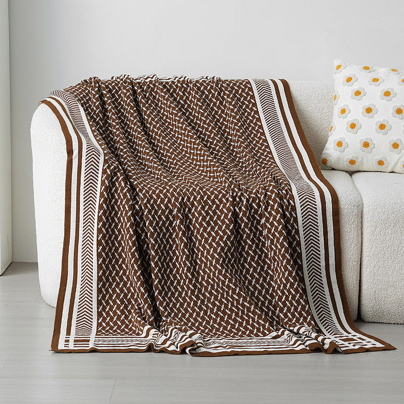 Kvinnelig Elegant Snuggle Blanket laget av Myk Strikk med Geometrisk Mønster Luvikno