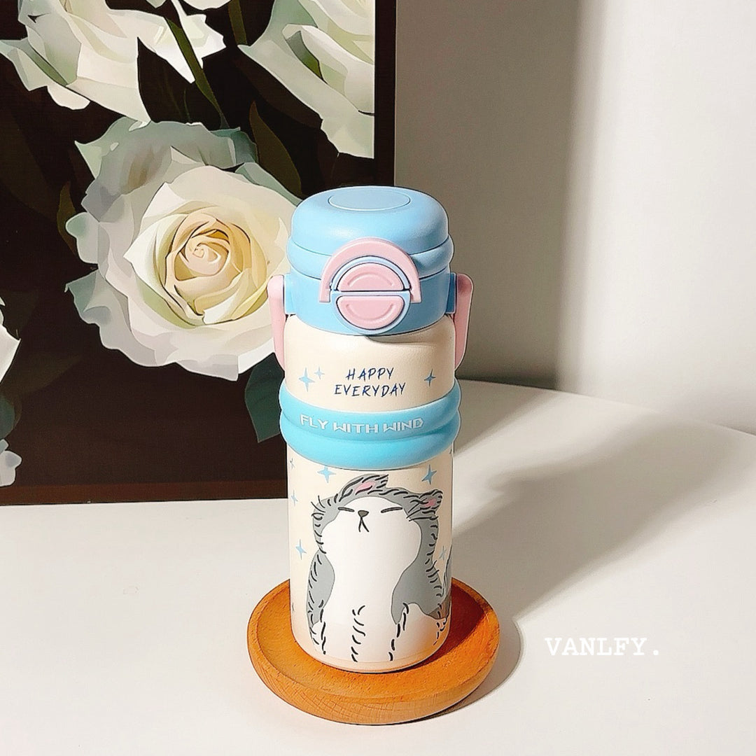 Damen Isolier-Trinkflasche mit praktischem Klappverschluss und niedlichem Tierdesign Luvikno