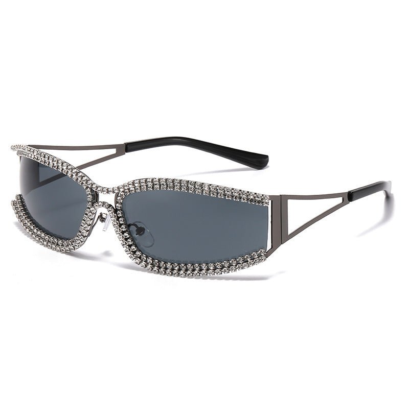 Dame Cat-Eye solbriller med glitrende krystallramme Luvikno