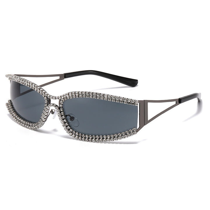 Dame Cat-Eye solbriller med glitrende krystallramme Luvikno