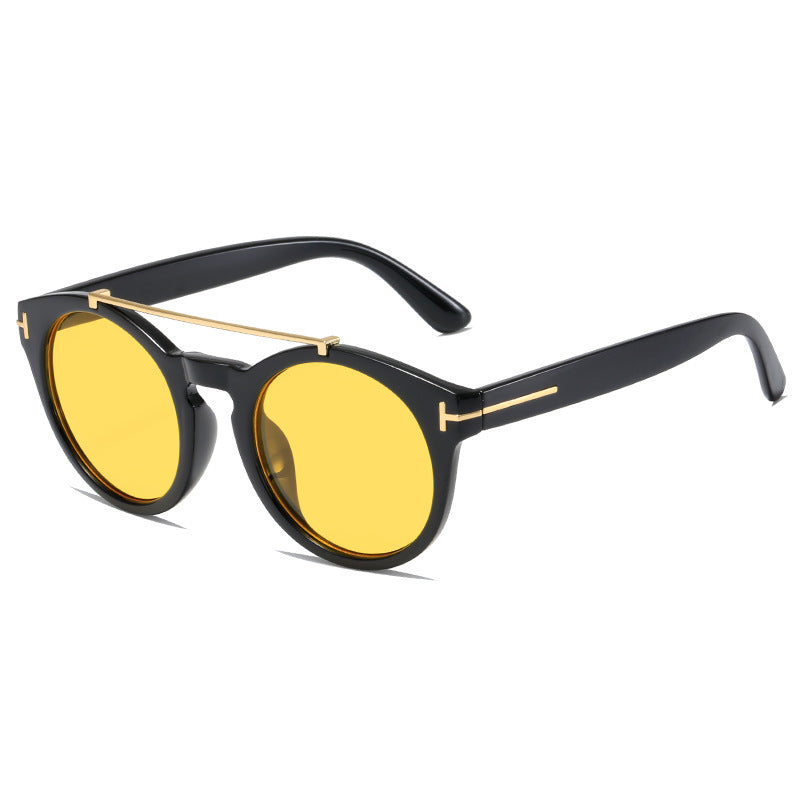Dame fashionable solbriller med elegante runde glass Luvikno