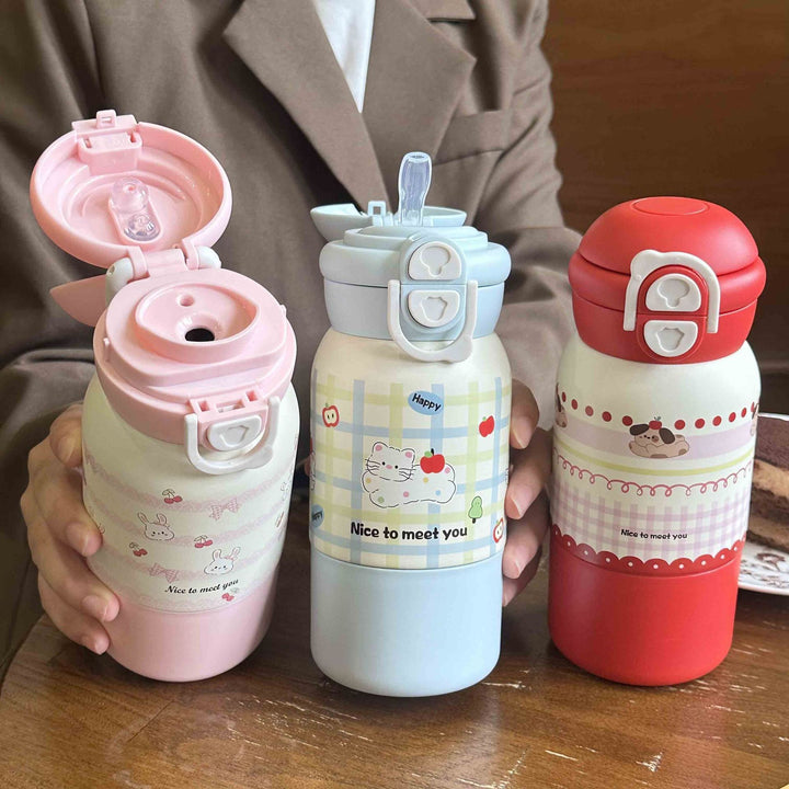 Damen Isoliertrinkflasche mit praktischem Klappverschluss und fröhlichem Design Luvikno