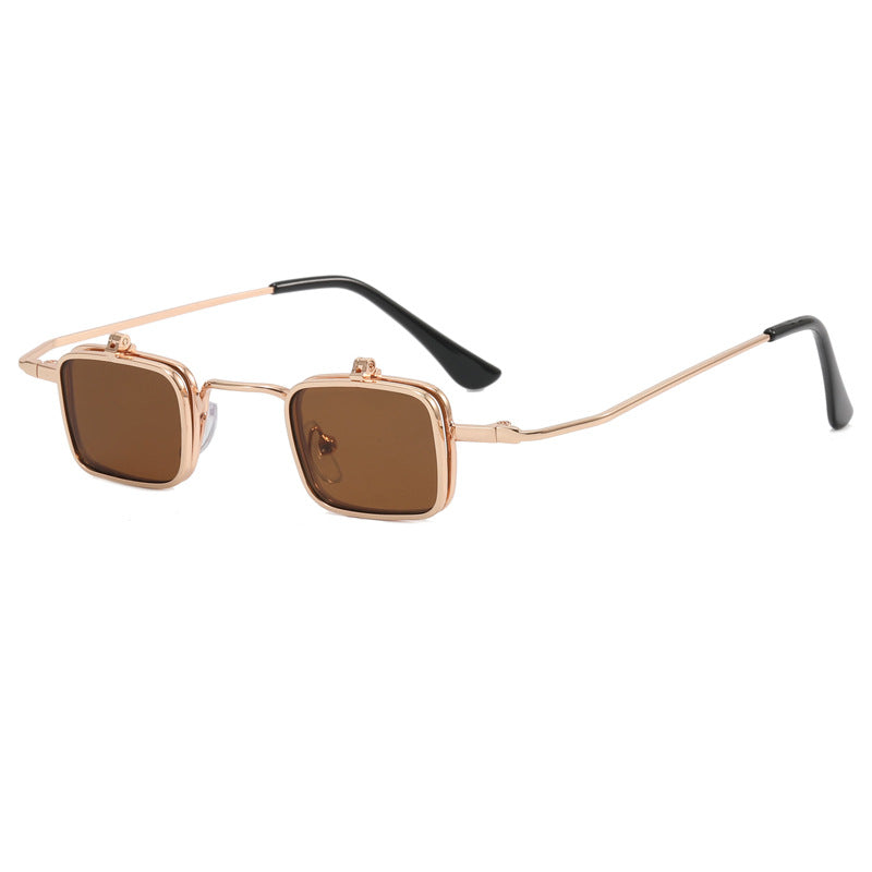 Dame designer solbrille med kvadratisk metallramme Luvikno
