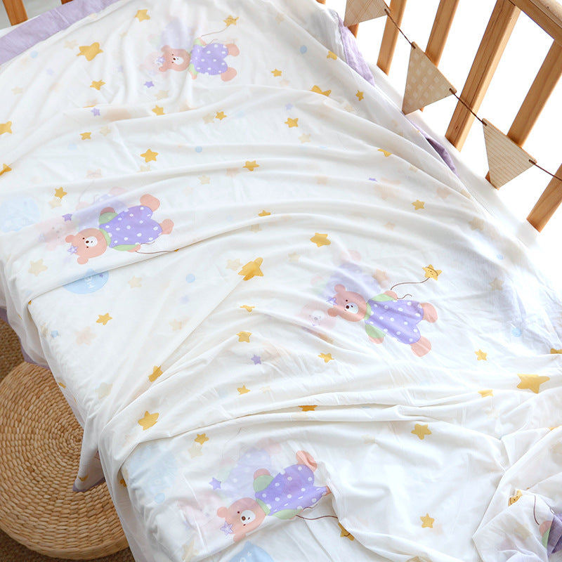 Unisex nan koselig babysengteppe laget av bomullsmuslin med pustende fyll og satinert kant Luvikno