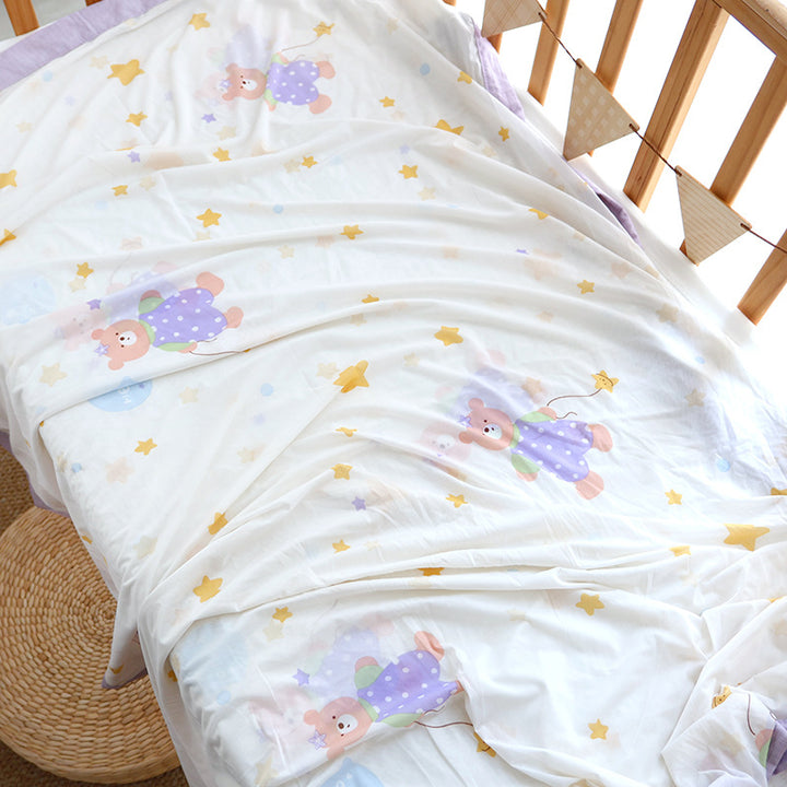 Unisex nan koselig babysengteppe laget av bomullsmuslin med pustende fyll og satinert kant Luvikno