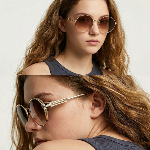 Dame rund Vintage-solbrille med eksklusiv metallramme Luvikno
