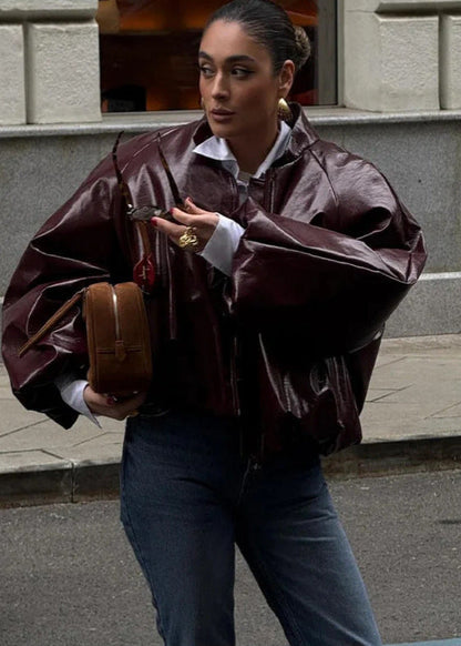 Luvik | Yli koko Kiiltävä keinonahkatakki