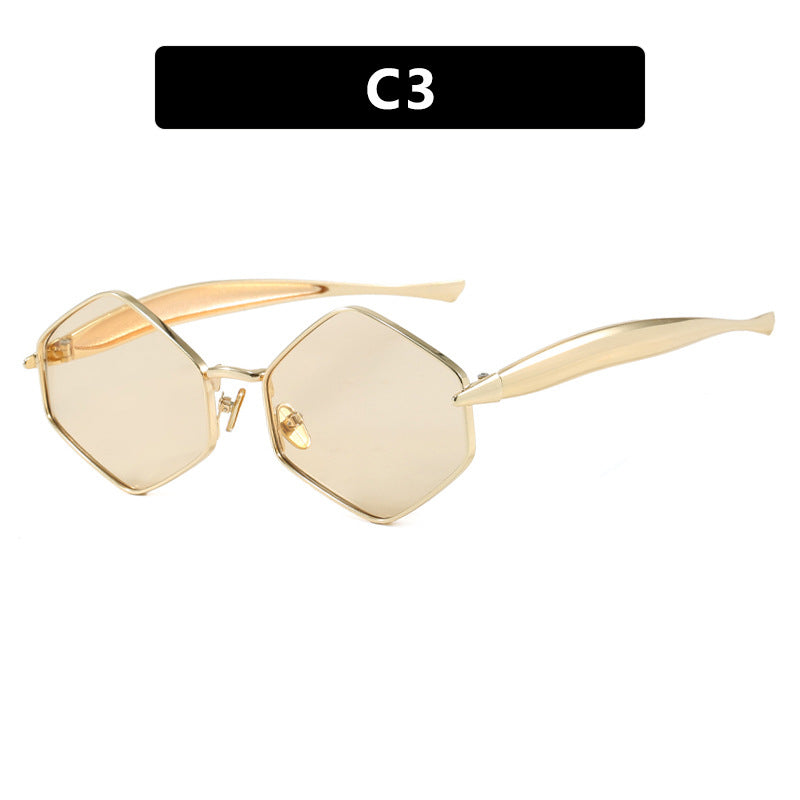 Dame hexagonal solbrille med elegant metallramme og UV-beskyttelse Luvikno