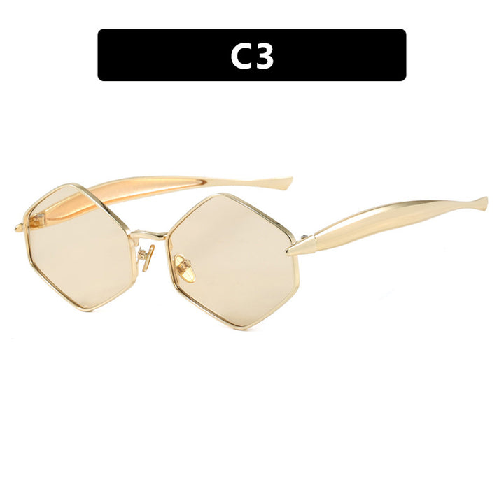 Dame hexagonal solbrille med elegant metallramme og UV-beskyttelse Luvikno