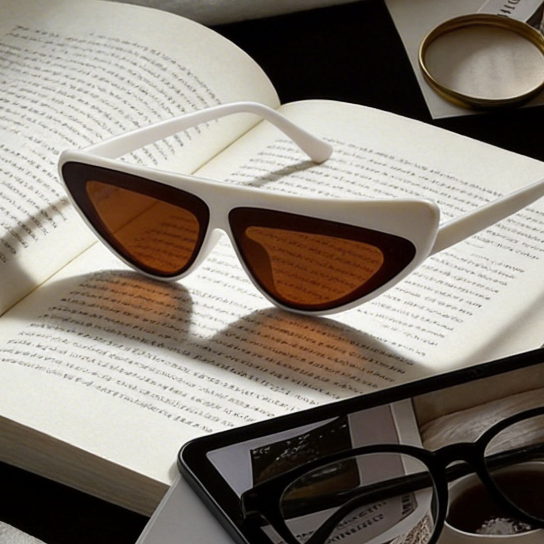 Dame Cat-Eye solbriller med trendy asymmetrisk design Luvikno