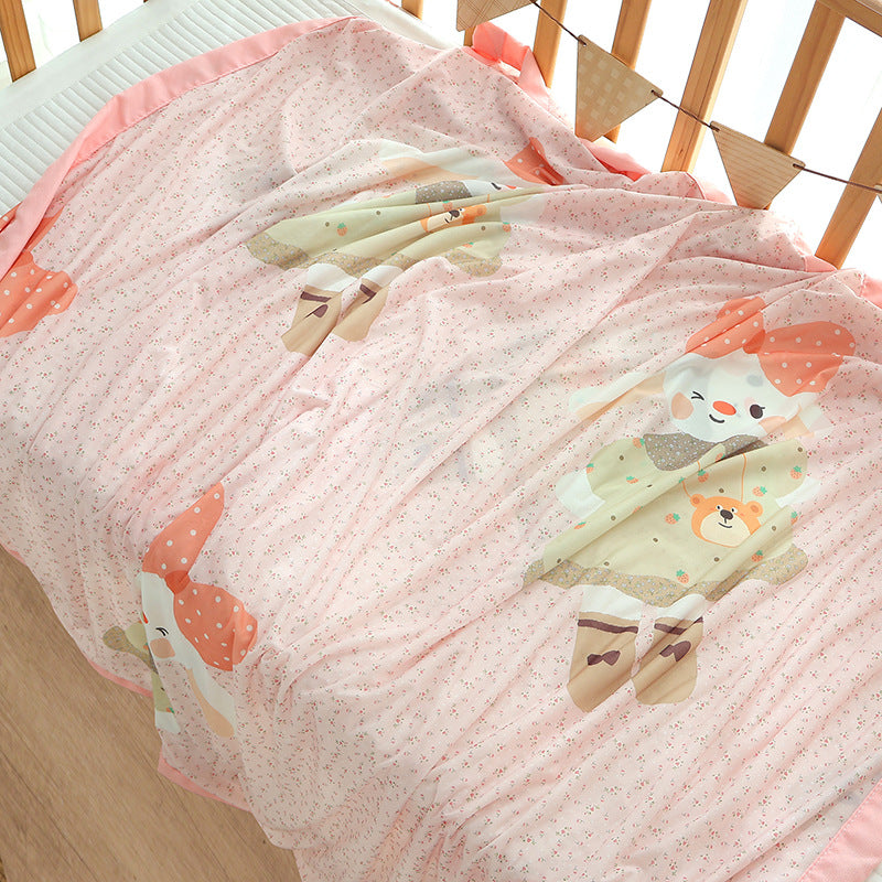 Unisex nan koselig babysengteppe laget av bomullsmuslin med pustende fyll og satinert kant Luvikno
