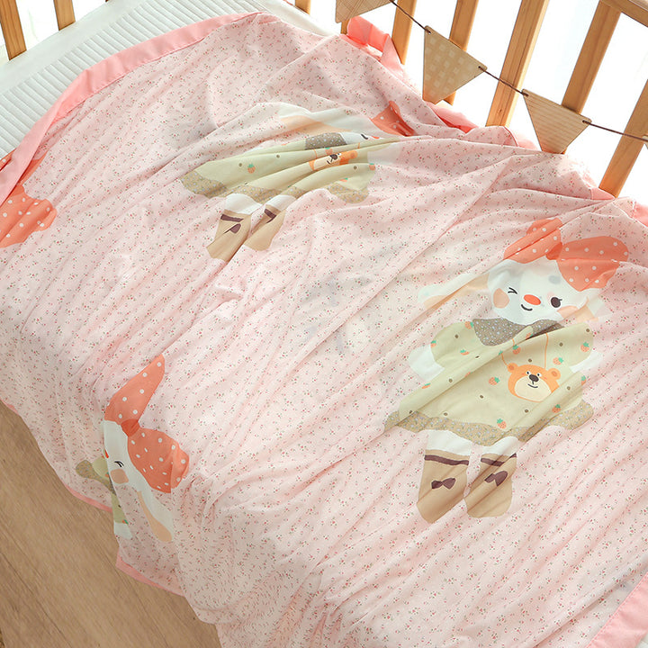 Unisex nan koselig babysengteppe laget av bomullsmuslin med pustende fyll og satinert kant Luvikno