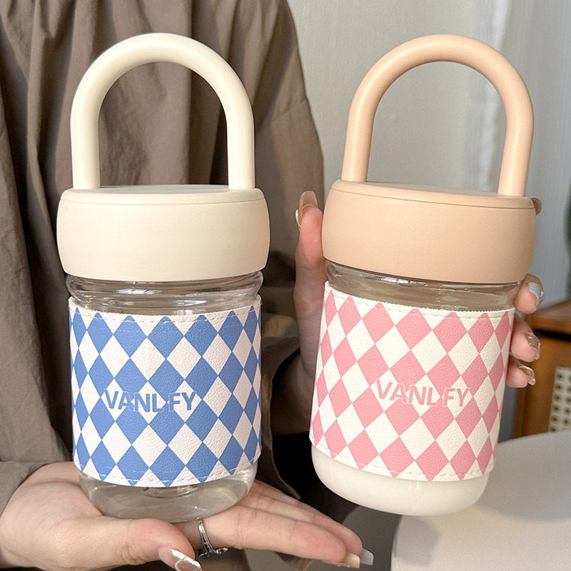 Damen Hochwertige Glas Trinkflasche mit ergonomisk håndtak Luvikno