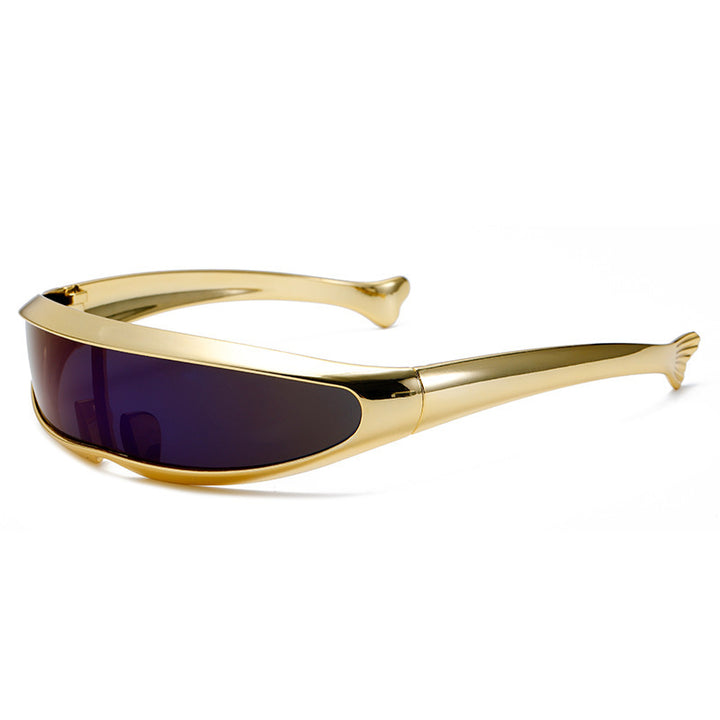 Dame Futuristisk Designer-solbrille med stilig gullramme Luvikno