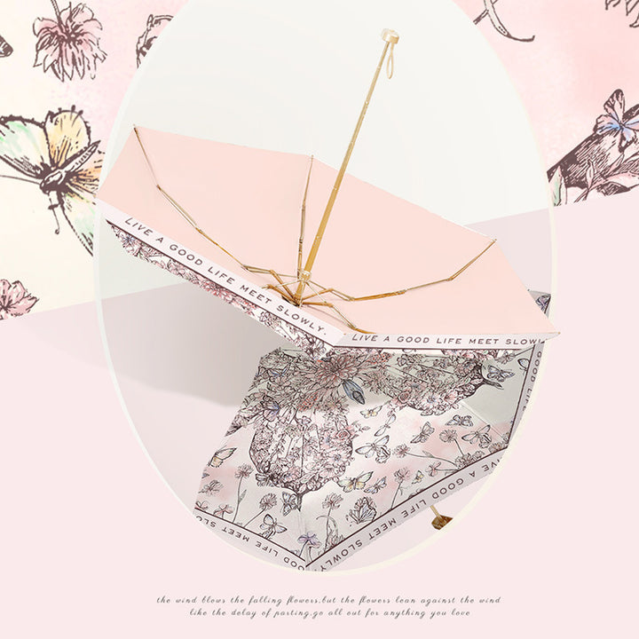 Damer elegant foldbar paraply med blomsterkunstdesign Luvikno