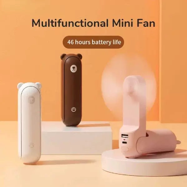 Unisex standard størrelse sammenleggbar oppladbar bærbar mini-vifte med integrert USB-powerbank og lanyard Luvikno