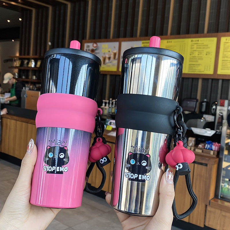 Dame leken kaffekopp med silikondeksel og integrert anheng Luvikno