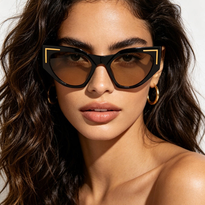 Dame kreativ Cat-Eye solbriller med transparent ramme og brune glass Luvikno