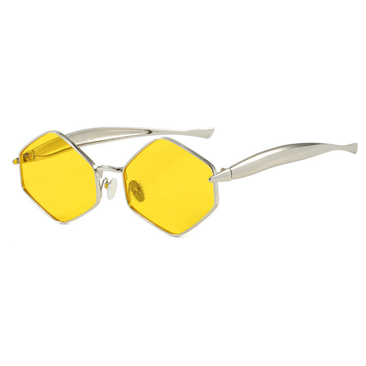 Dame hexagonal solbrille med elegant metallramme og UV-beskyttelse Luvikno