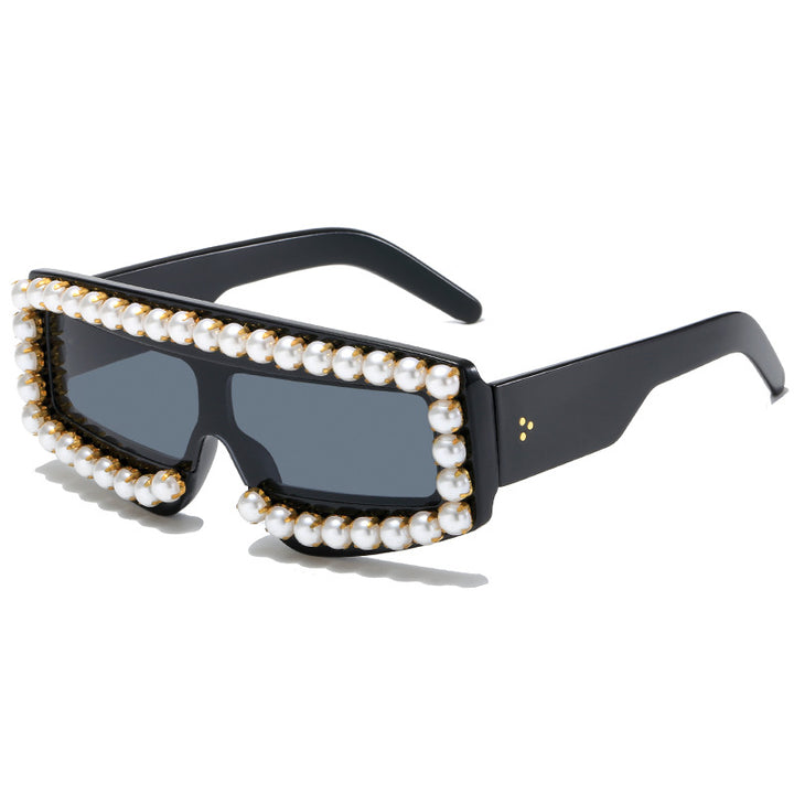 Dame moteriktig solbrille med perle-applikasjoner Luvikno