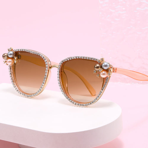 Dame glamorøs solbrille med perle- og krystaldekorasjon Luvikno