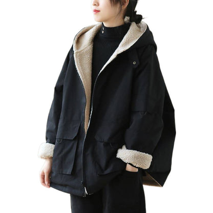 Luvik | Yksivärinen Käännettävä Takki Huoodilla Ja Vetoketjulla