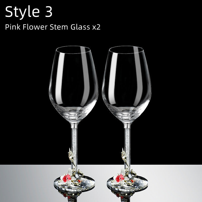 Metallic Blomst Krystall Vin Glass med Dekanter Koffert Sett | Luvikno