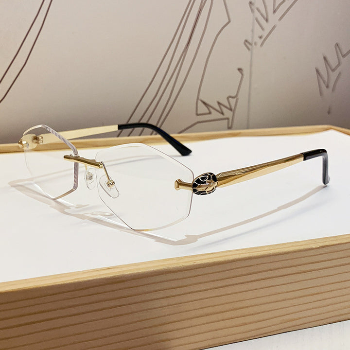Dame Designer solbrille med heksagonal ramme og gyldne detaljer Luvikno