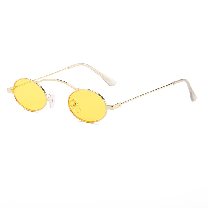 Dame moteriktig solbrille med unike sirkulære rammer og karakteristiske linser Luvikno